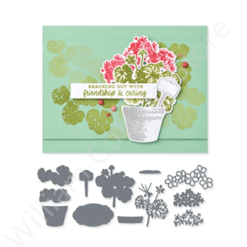 

Potted Geraniums Clear Stamps and Metal Cutting Dies 2022 New Arrival Scrapbooking Embossed Seal Decoration Card Crafts Cutters