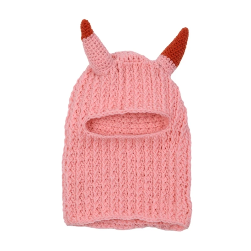 

2023 New Novelty Horns Knitted Hat Full Face Mask Wool Hat Winter Ski Mask Hat Balaclava Hat for Festival Holiday