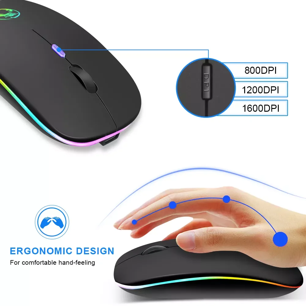 

LY Mouse RGB Bluetooth Mouse Wireless Computer Mouse Gamer Silent USB Mause Ergonomic Mice Rechargeable For PC Laptop