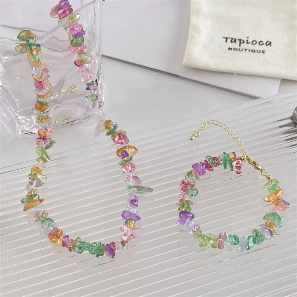 

Colorful Temperament Girls Choker Lucky Gem Stone Korean Style Bracelet Clavicle Chain Women Necklace Female Jewelry