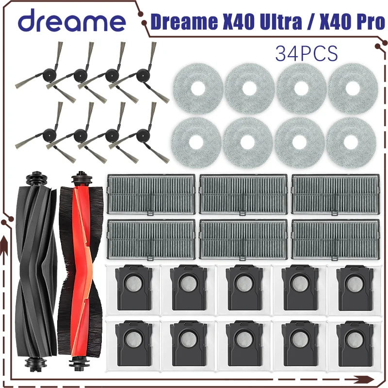 

Dreame X40 Ultra / X40 Pro Запасные части для робота-пылесоса Основные боковые щетки Салфетки для швабры HEPA-фильтры Мешки для пыли Аксессуары