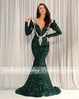 2022 emerald green sequins evening dresses formal middle east women appliques party gowns wear custom robe de soiree