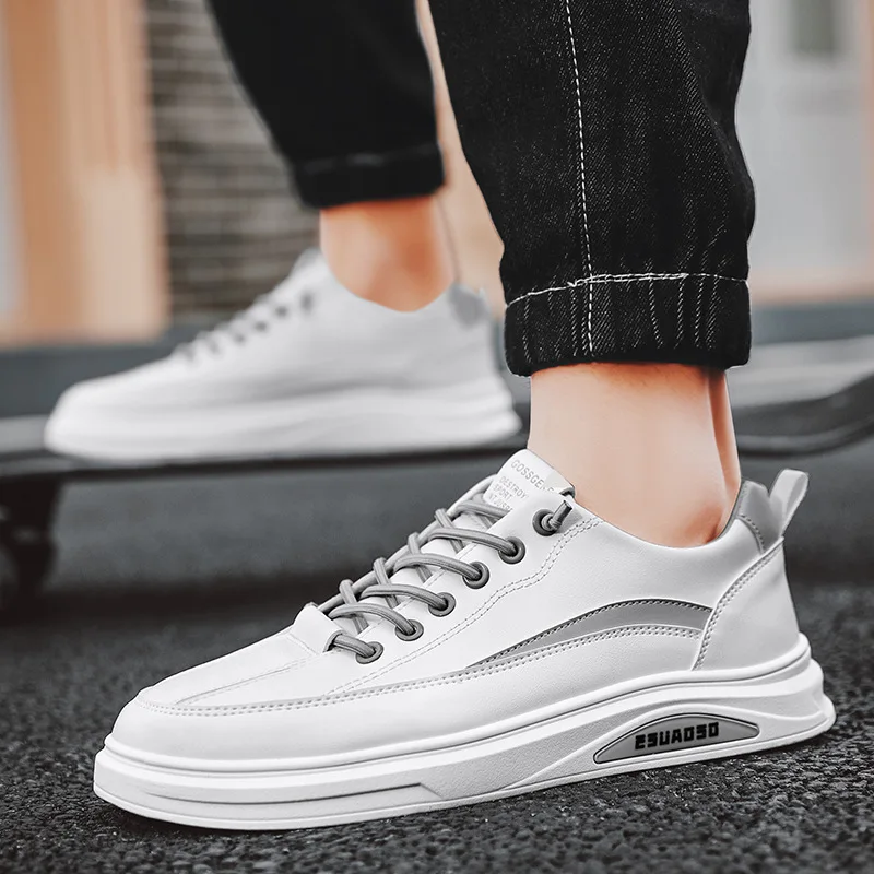

Men Shoes Leather Casual Spring Fashion White Flat Skateboard Shoes Street Leather Sneakers