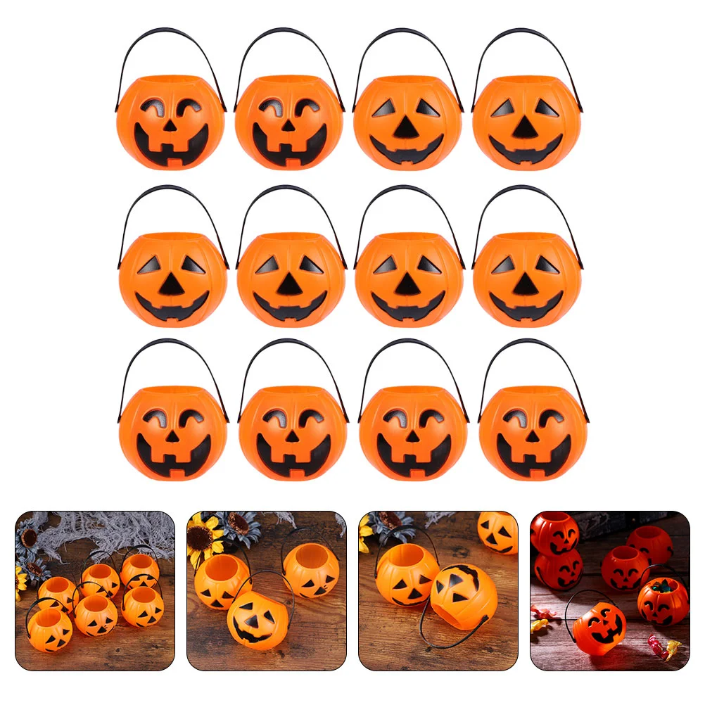 

12pcs Plastic Pumpkin Candy Bucket Candy Container Party Favor Halloween Festival Decoration Random Color/Style