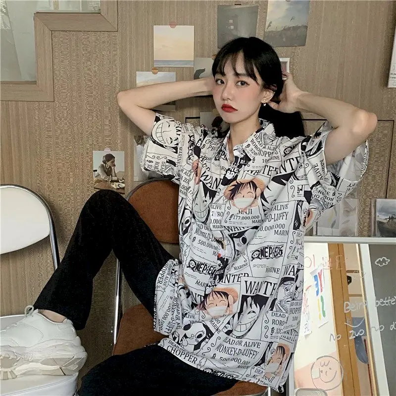 Женская свободная рубашка с коротким рукавом Корейская блузка в гонконгском