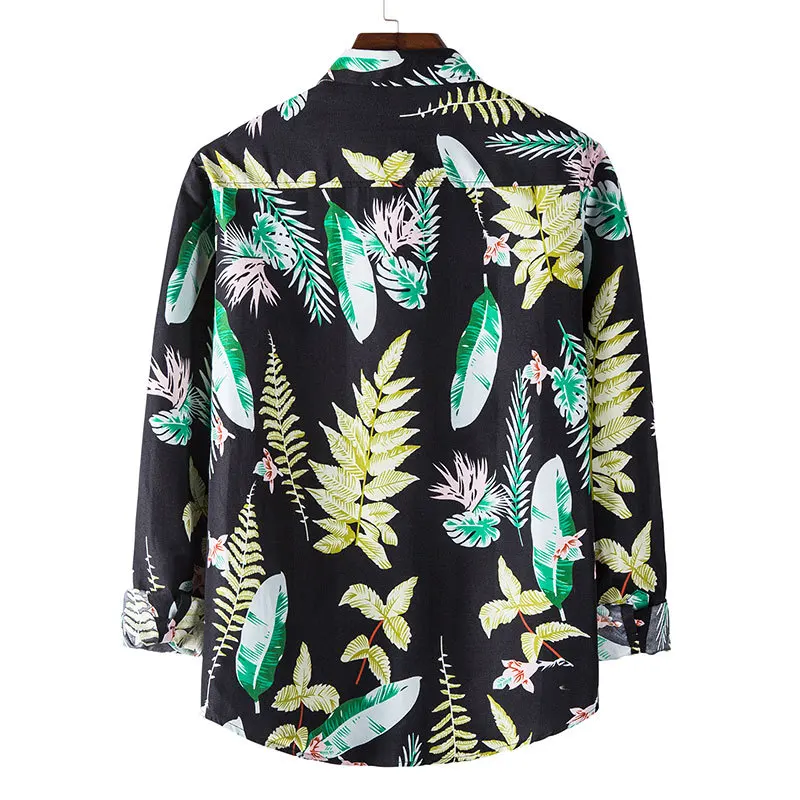Mattswag 2022 Mens Hawaiian Printed Long Sleeve T Shirt Spring Autumn Breathable Men's Clothing Loose Fashion Casual Dress Shirt