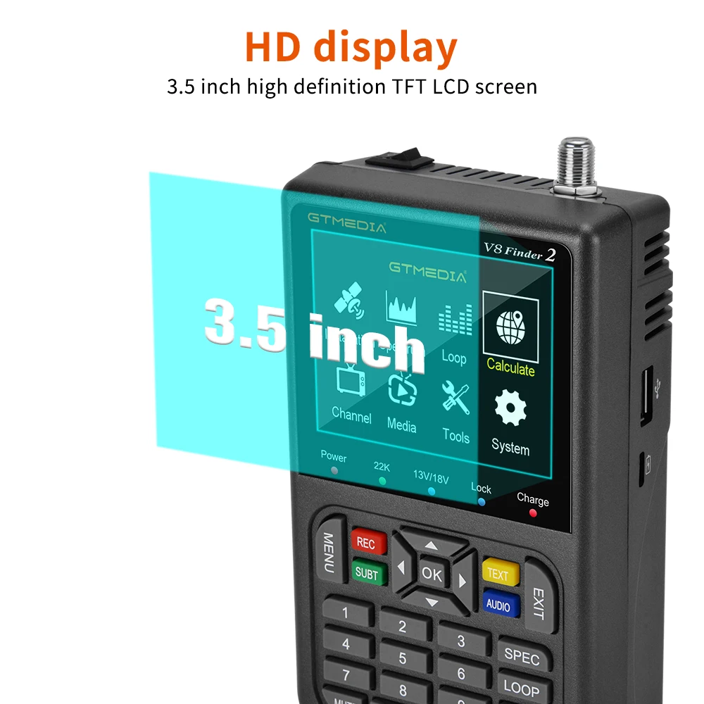 Фото GTMEDIA V8 Finder2 Satellite Finder Цифровой FTA DVB-S/ S2/ S2X Детектор сигналов Приемник ЖК-экран для регулировки тарелки для Sat TV №4