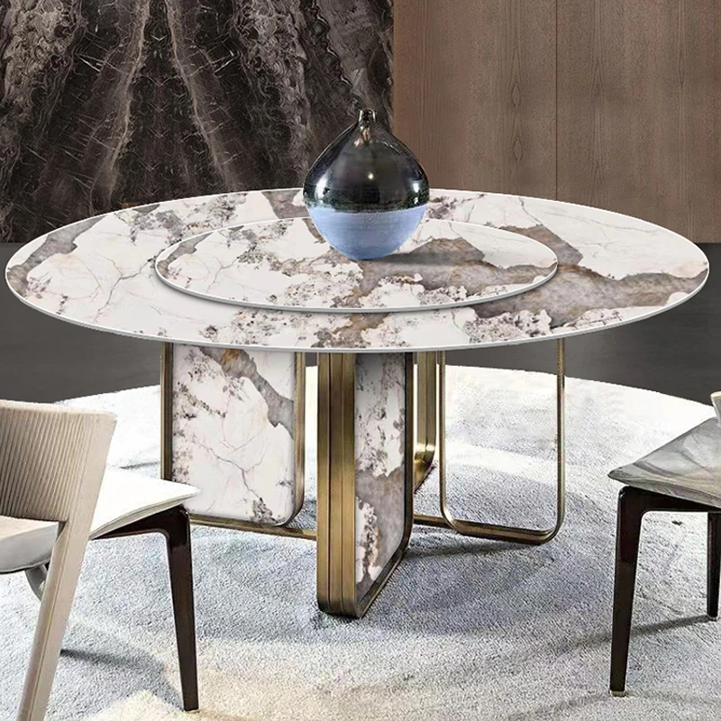 

Light Luxury Slate Dining Table And Chair Combination Household Small Apartment Round Table Mesa Plegables Garden Furniture FGM