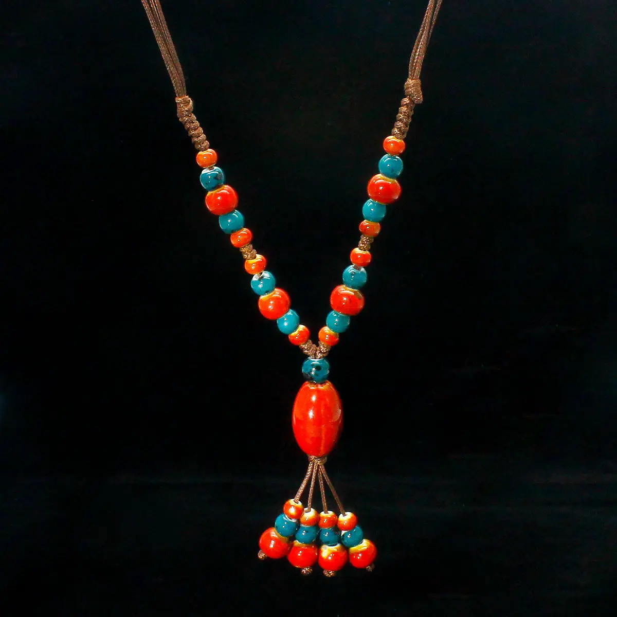 Новое ожерелье в китайском стиле из стекла этническом сверхдлинное регулируемое