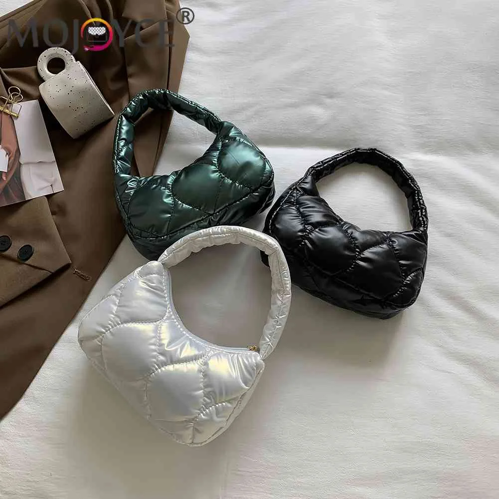 

Fashion Top-handle Bag Rhombus Pattern Cotton Padded Underarm Bag Solid Color Small Zipper for Travel Work for Daily Shopping