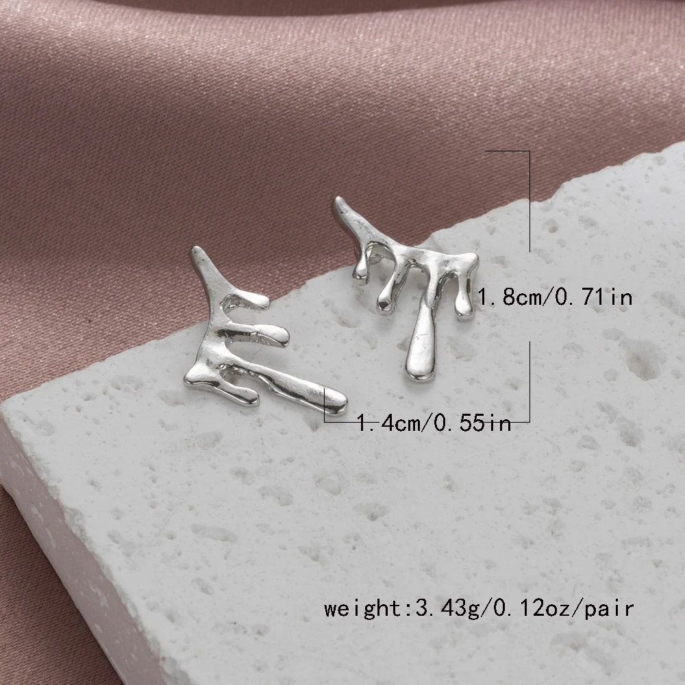 

A Pair Silver Droplet Shaped Retro Earrings Female Niche Personalized Design Liquid Sliding Earrings Cool Style Trendy Jewelry