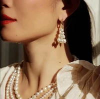 new arrival trendy freshwater pearl long tassels dangle earrings women fashion 14k gold earring jewelry gift bijoux