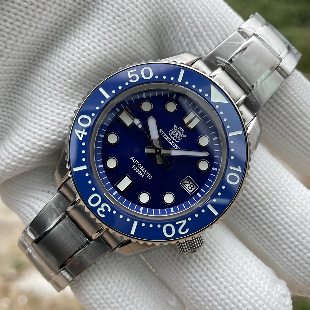 

Водонепроницаемые часы STEELDIVE MM300 100 бар 1000 м для дайвинга синие сапфировые кристаллы цельный чехол BGW9 NH35 автоматические механические часы