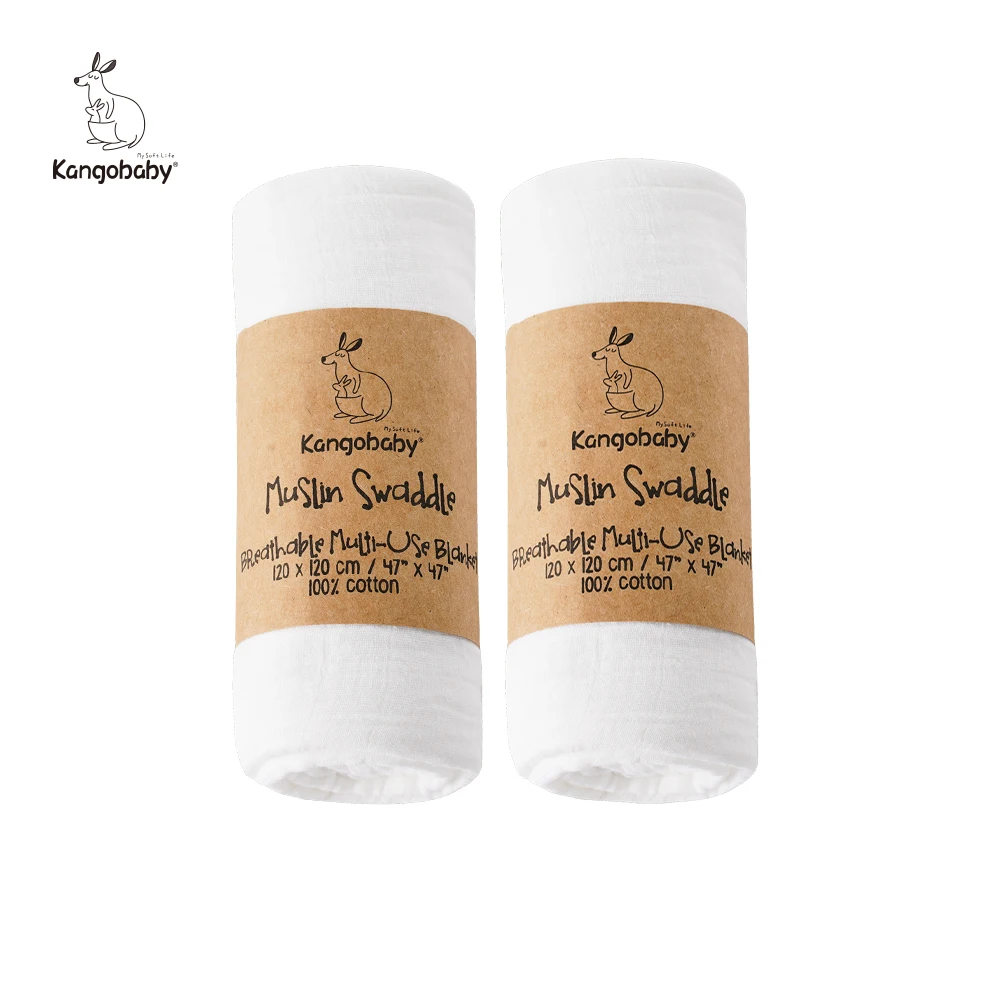 Kangobaby #Old Time# Hot Sale 2pcs Set Plain Color Multi-Functional Muslin Swaddle Blanket