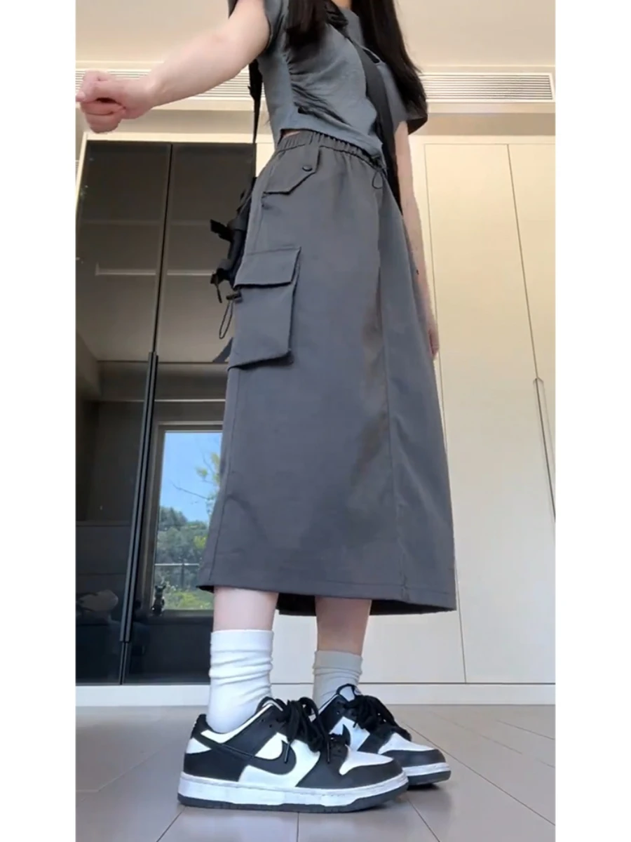 Однотонные рабочие юбки Женская Осенняя бюстье с завышенной талией американская