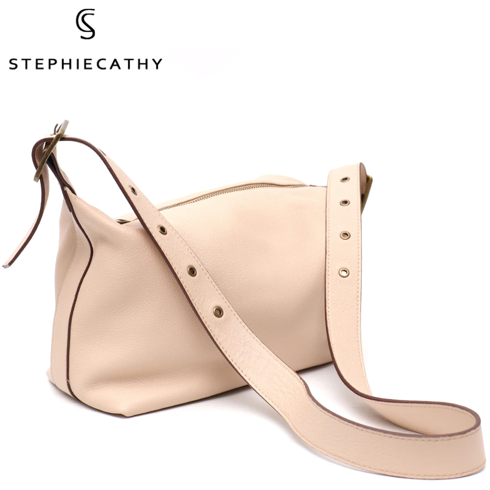 SC Genuine Leather Cross body Bag For Women Simple Casual Soft Cowhide Handbags Female Slouchy Daily Shoulder Purse Hobo Pouch