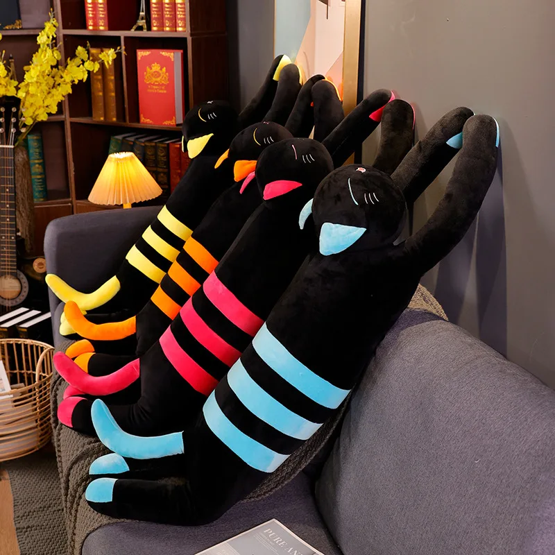 Новая плюшевая игрушка 106 см, мягкая Длинная черная кукла-Кот, черный пух, хлопковый спутник для сна, декоративная подушка для дивана