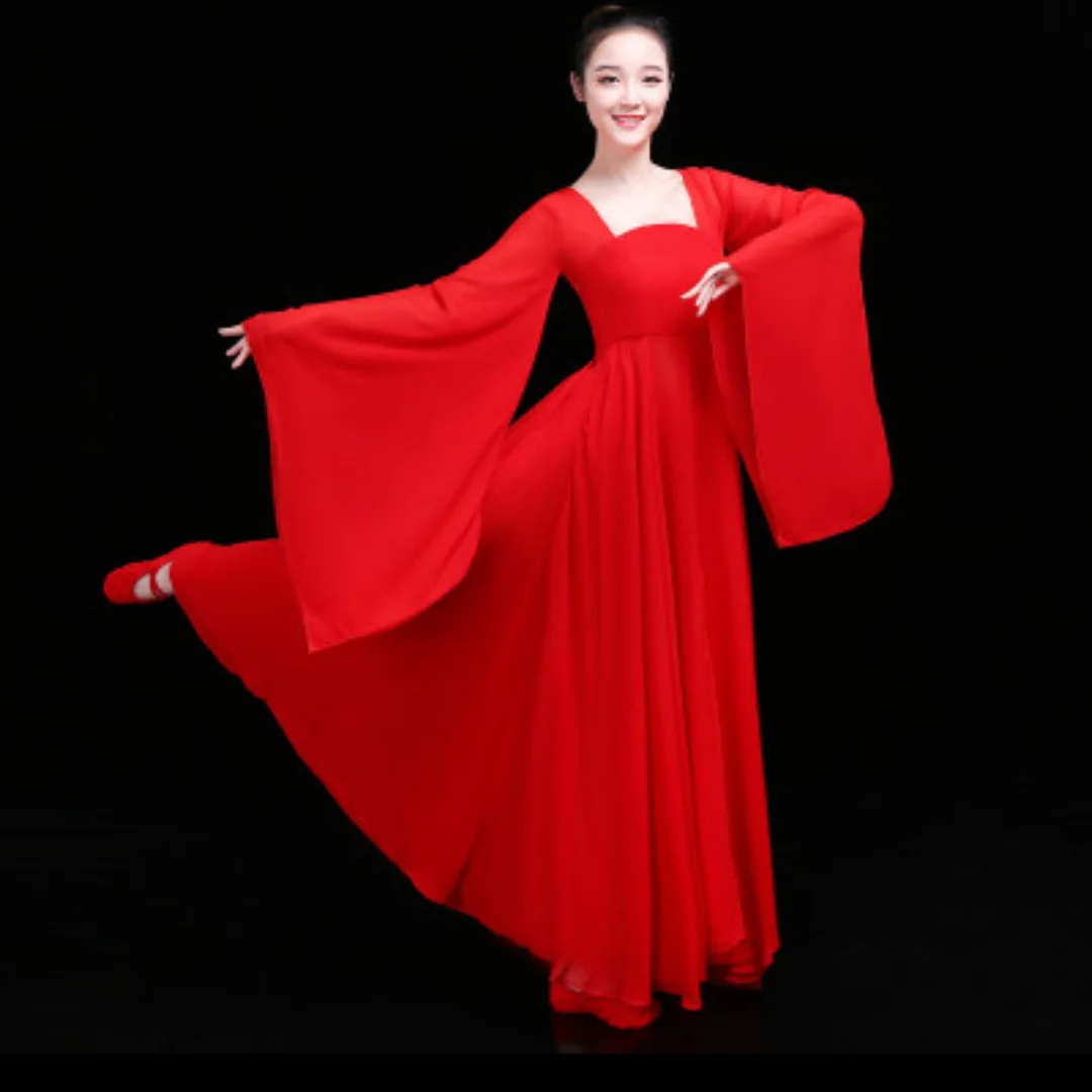 

Classical Dance Performance Dress Female Summer Elegant Chiffon Modern Water Sleeve Dance Hanfu Nuo Skirt Photo Costume Adult