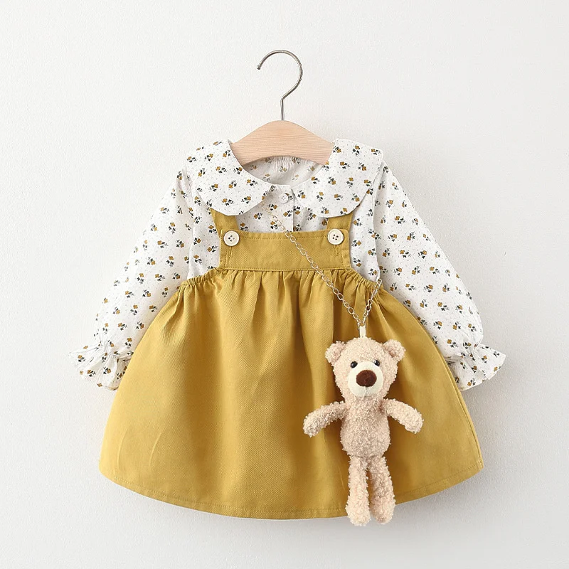 Новинка 2022 года весенне-осенний комплект одежды для девочек с мишкой Однотонная