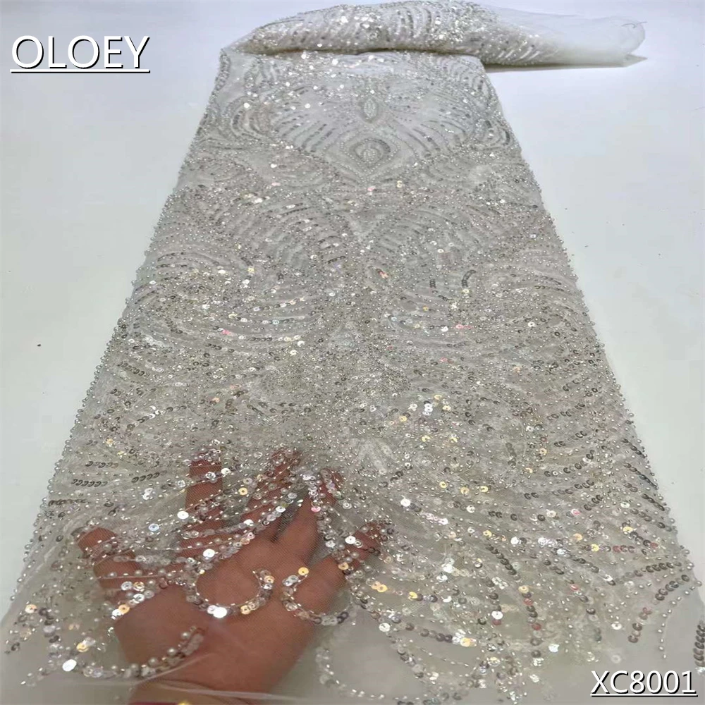 

Latest Luxury Elegant 2022 African Embroidery Bead Tube Lace Nigerian With Sequins Lace Fabric For Wedding Party Dress XC800