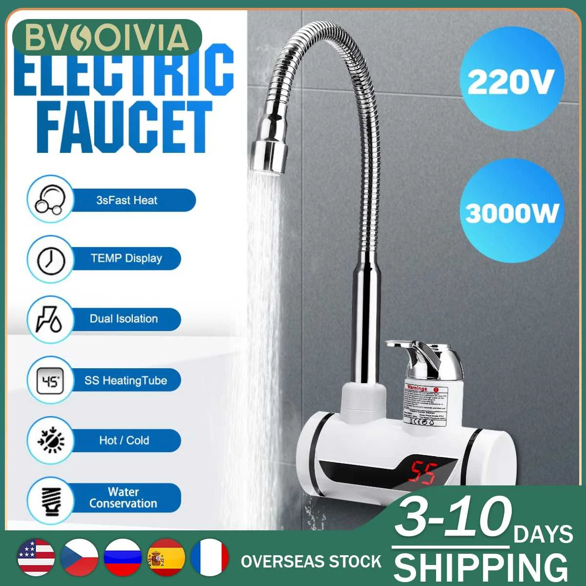 

BVSOIVIA Kitchen Faucet Instant Hot Water Faucet Electric Water Heater Temperature Display Tankless Water Heater Shower Faucet