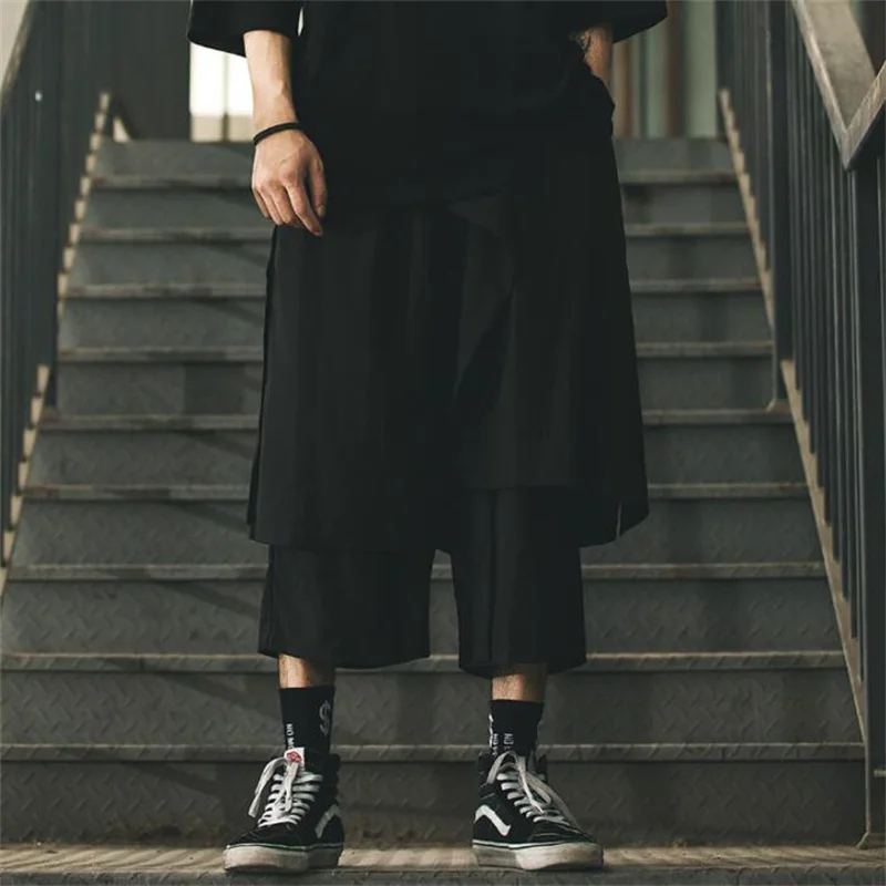 Wide leg culottes pants men's and women's dark  spring and summer casual trousers loose large size pantalones hombre ropa homme
