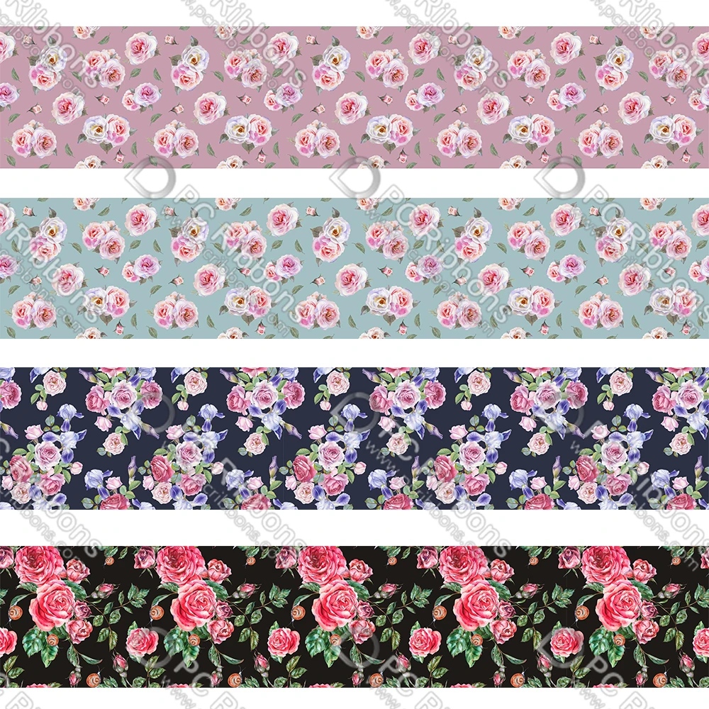 

16-75MM Cartoon Roses&Flowers Ribbon 50Yards Gift Wrapping Diy Bows Wedding Drections Ribbons