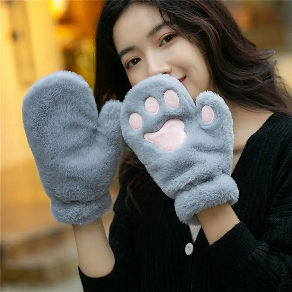 

Симпатичные милые перчатки с пальцами для улицы для женщин ветрозащитные пушистые перчатки с кошачьими крапанами плюшевые аниме косплей перчатки зимние варежки с лапами