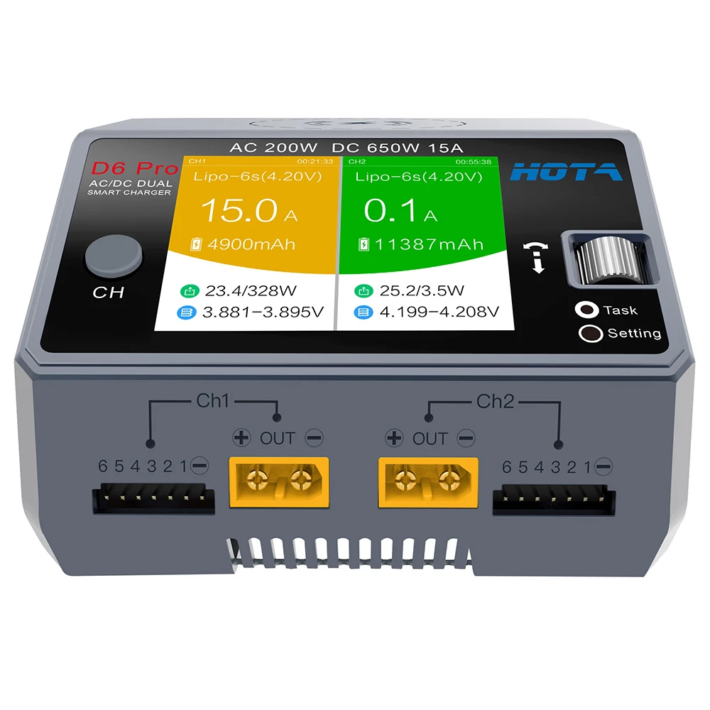 

HOTA D6 Pro AC 200W DC 650W 15A*2 Dual Channel Lipo Charger With Wireless Charging for NiZn/Nicd/NiMH Battery