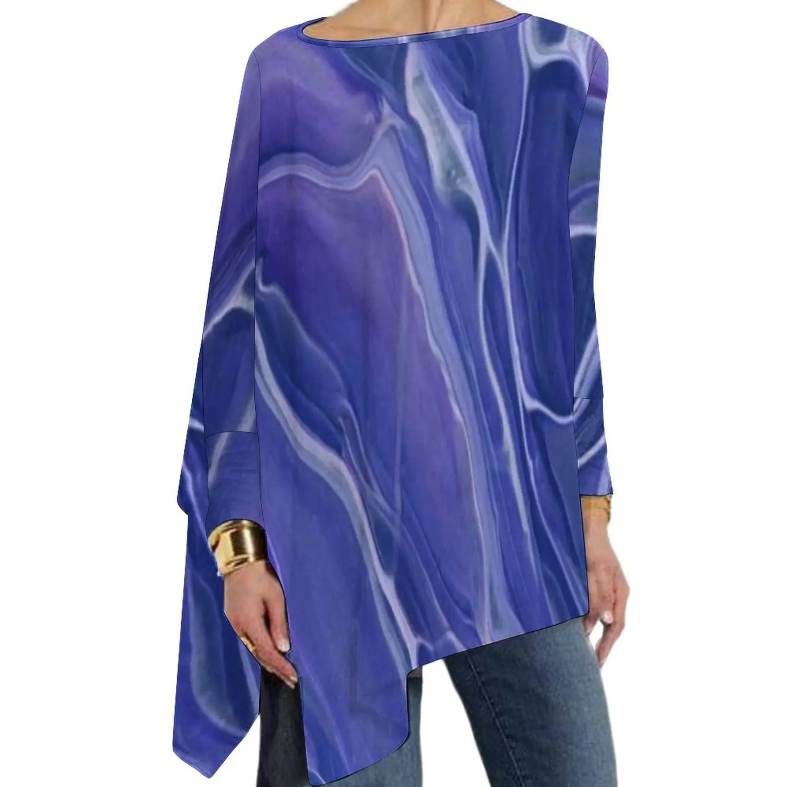 

Lavender Blue Marble T Shirts Fantasy Violet Abstraction Street Style Long Sleeve T Shirt Cute Tee Shirt Women Tops 4XL 5XL 6XL