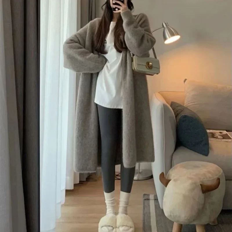 

Knit Cardigans Women Autumn Winter Sweater Cardigan Office Lady Loose Soft Coat Solid Color Long Sleeve Knitted Overcoat