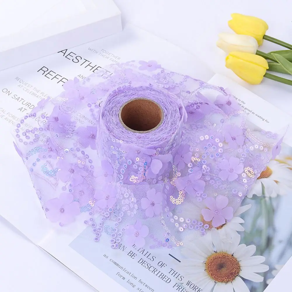 

10Yards 3D Flower Glitter Tulle Roll Width 7.5cm/10cm Crystal Sequin Organza DIY Craft Tutu Skirt Gift Home Wedding Party Decor