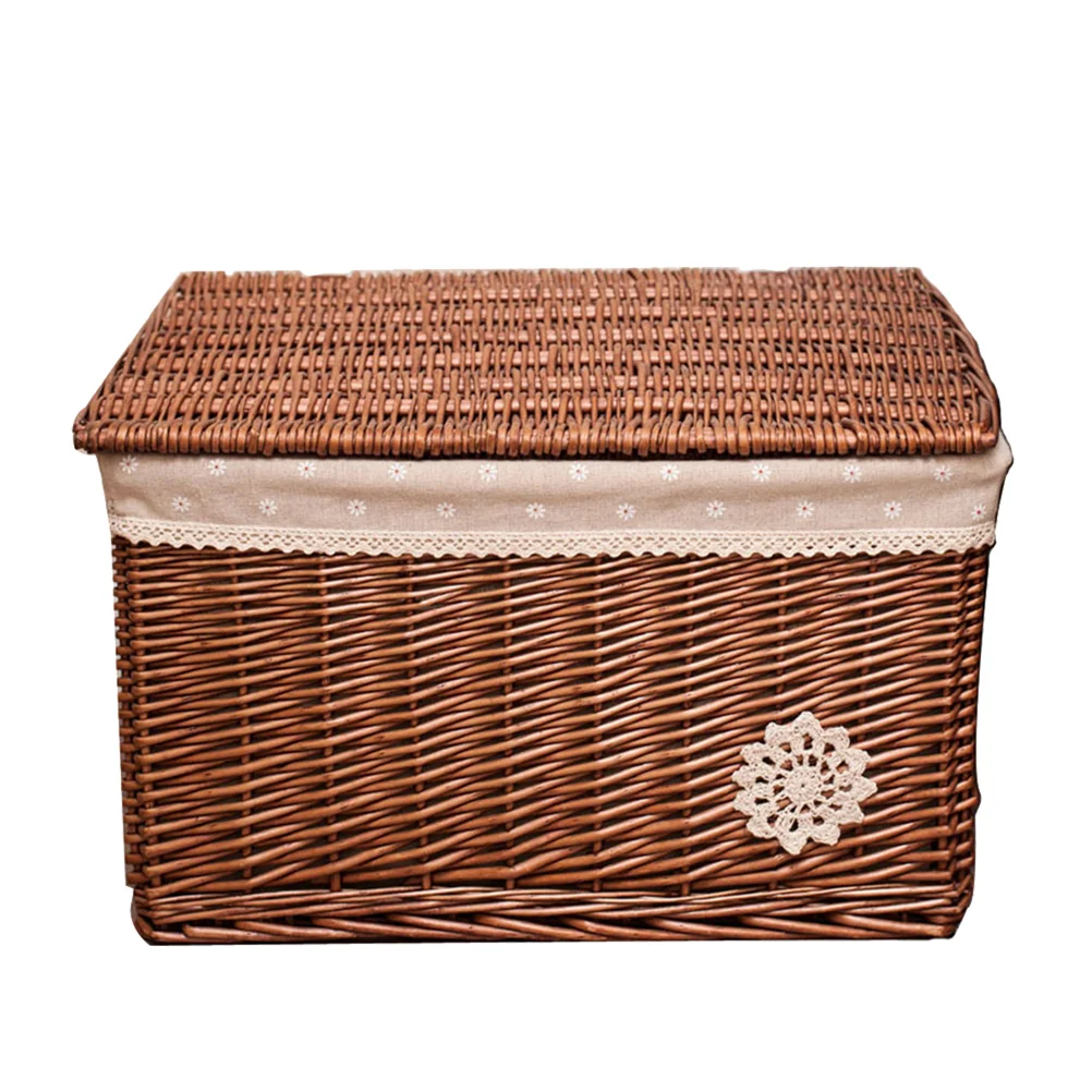 

Wicker Storage Basket Rattan Bin with Lid Desktop Drawer Cabinet Storage Bin Organizer Multipurpose Sundries Container Baskets