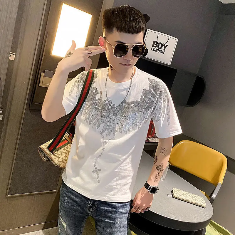 

202 men's summer ins cotton jacket hot diamond T-shirt