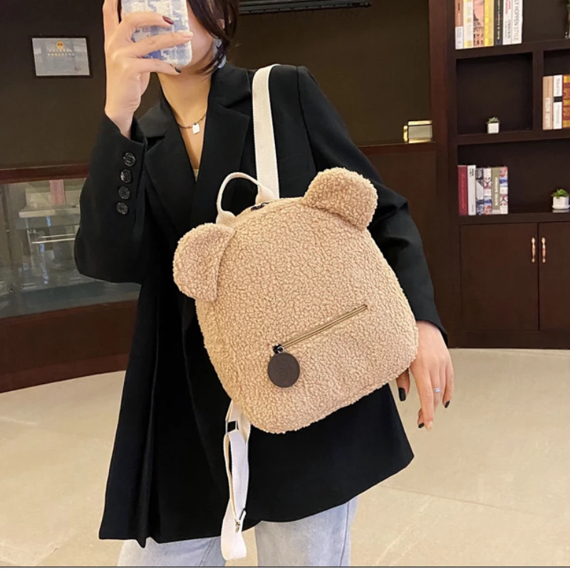 2022 Autumn Winter New Japanese Women Plush Bear Cute School Bags Girls Student Backpack