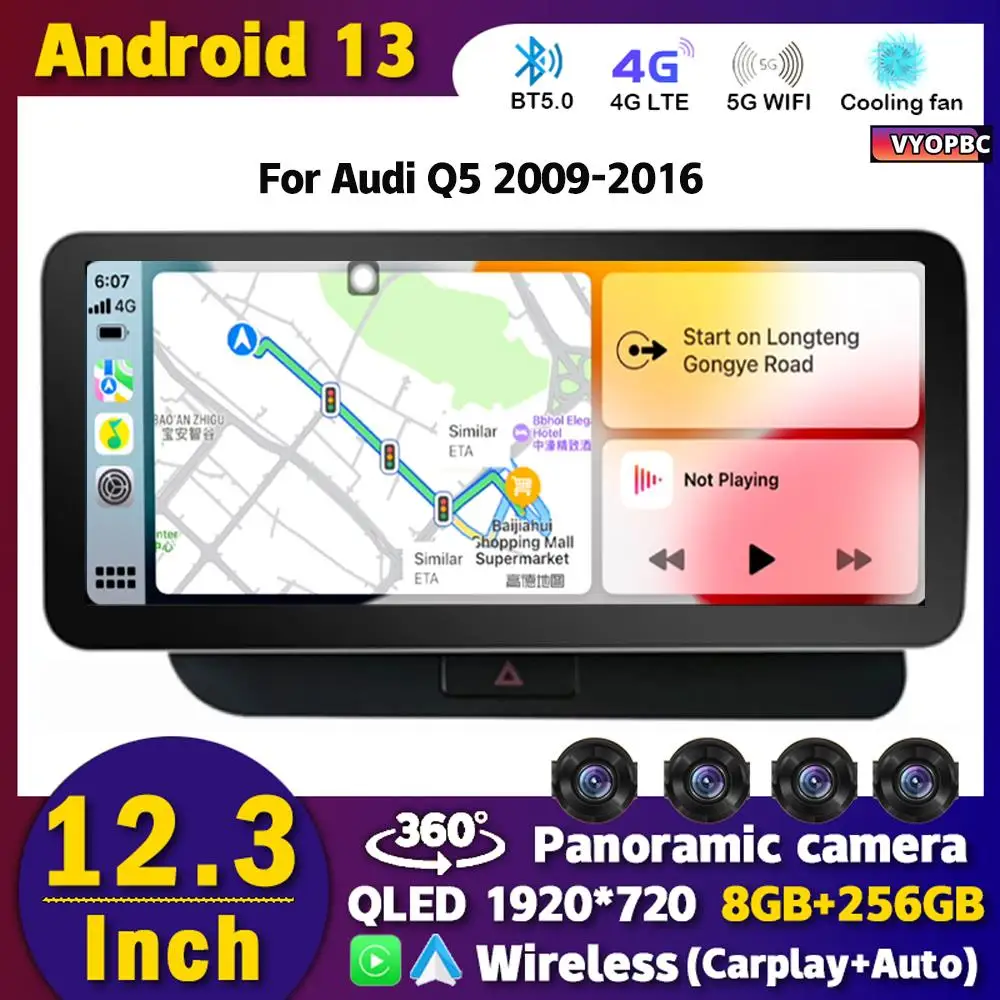 

12.3 Inch Android 13 Car Radio Stereo For Audi Q5 2009-2016 WIFI+4G Split Screen Multimedia Player GPS Wireless Carplay+Auto DSP