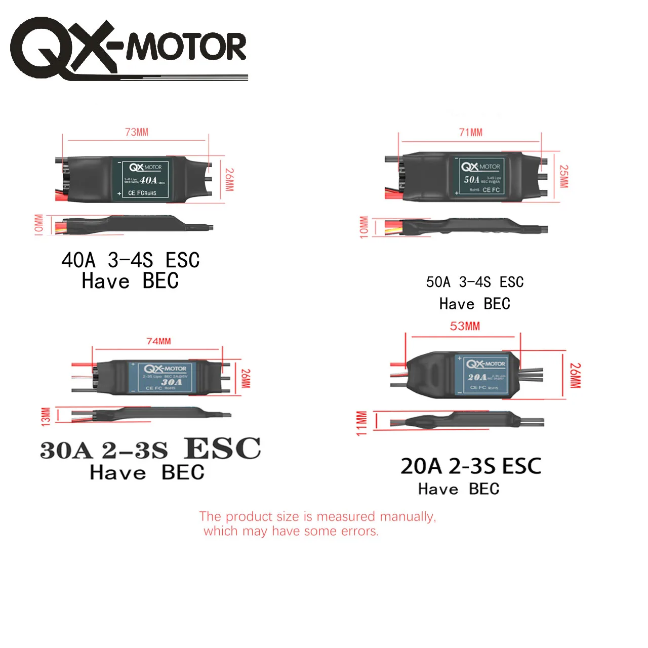 Электронный регулятор скорости QX-MOTOR Brushless ESC 20A 30A 40A 50A 5 В/2A В/5A BEC для