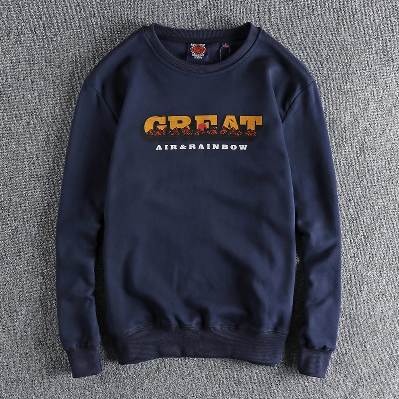 

Свитер мужской махровый в стиле ретро, тяжелая стирка, круглый вырез, Модный пуловер с надписью, Молодежная куртка