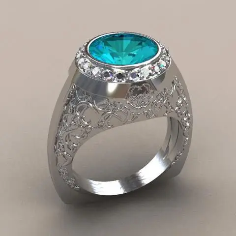 

S925 Sterling Silver New London Green Topaz Gemstone Ring with Luxury Vintage Carved Ring in Europe and America