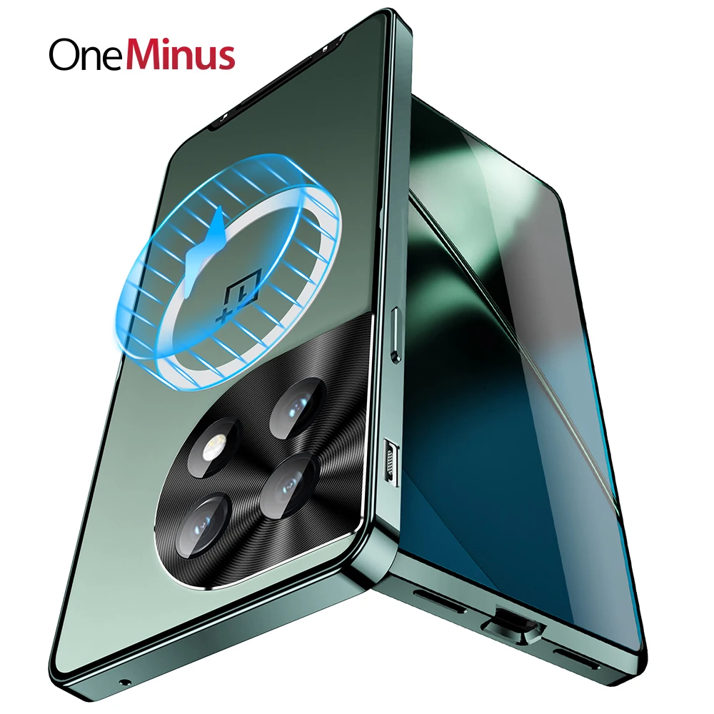 

Metal Cover For OnePlus 11 Case 1+Plus Aluminum Frame Translucent Frosted Skin Magnetic Core Back Built-in Camera Lens Protector
