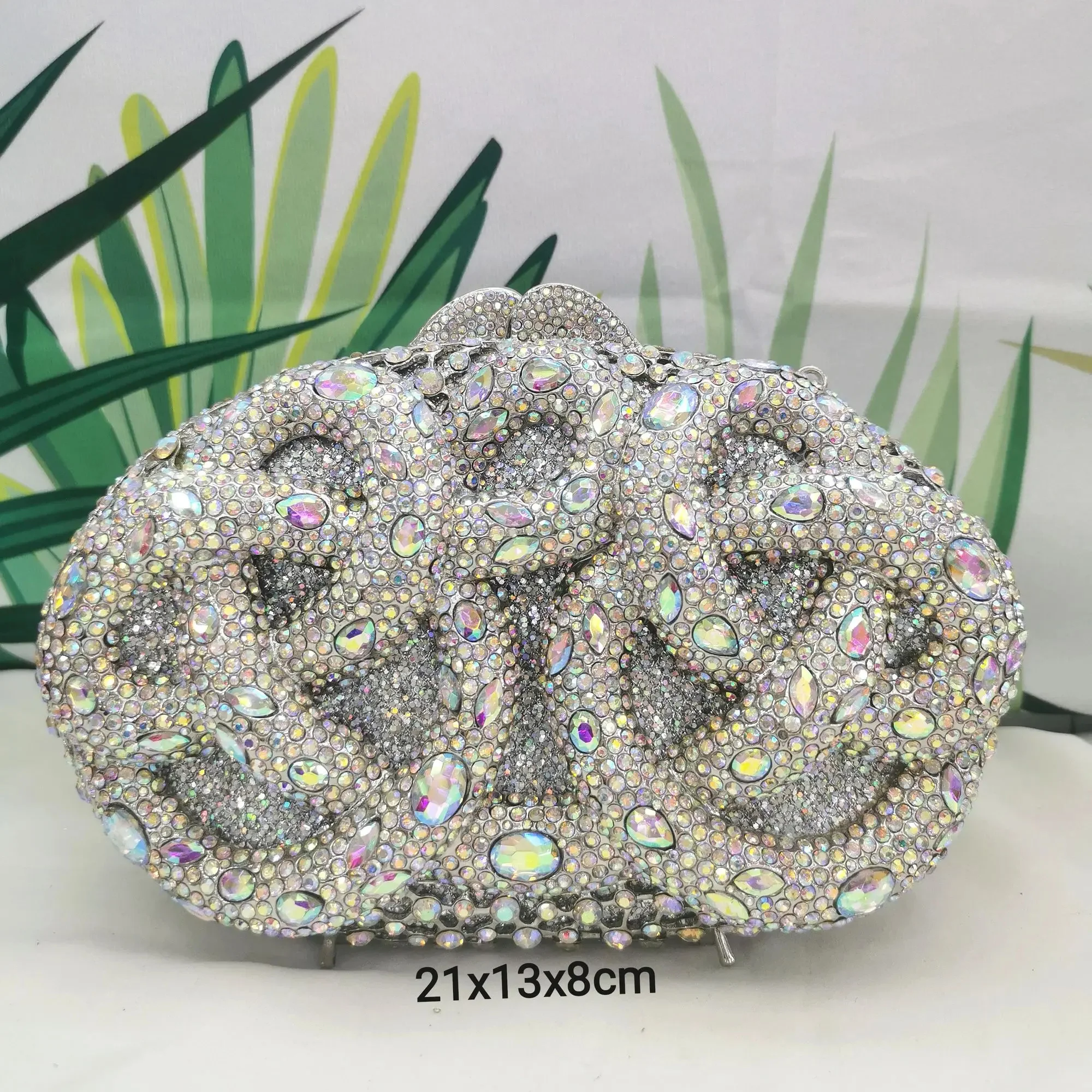 

Lady Hot pink/Green/Silver Rhinestone Bags Luxury Fashion Female Diamond Crystal Clutch Elegant Gold Metal Wedding Dinner Purses
