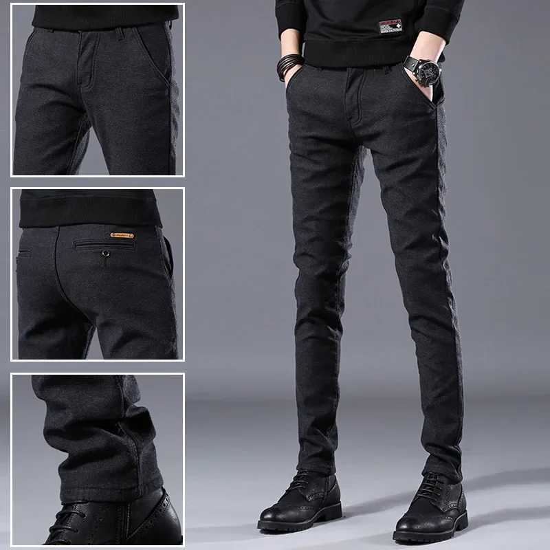 Осень/зима мужские повседневные брюки в корейском стиле Slim Fit разглаживает
