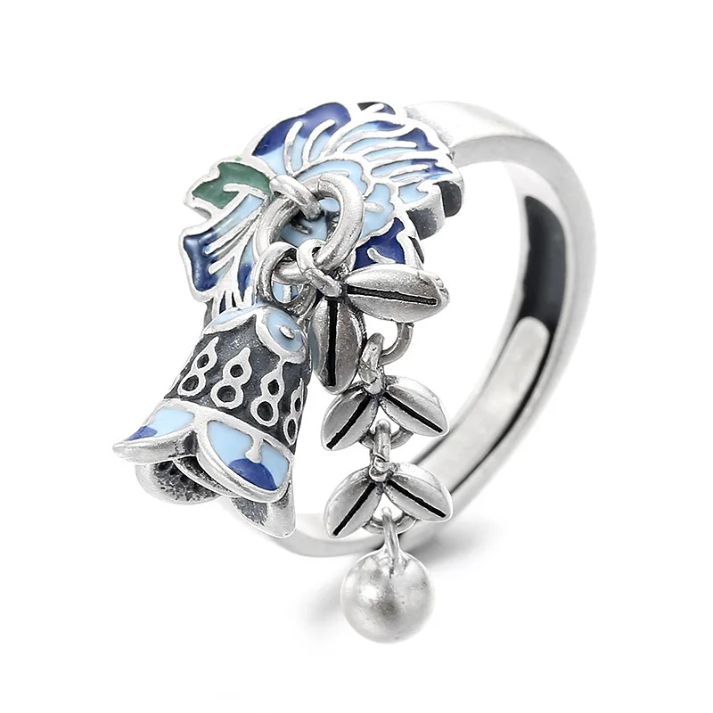 

New Fashion Retro Elegant Blue Flower Shape Bell Ring Ring