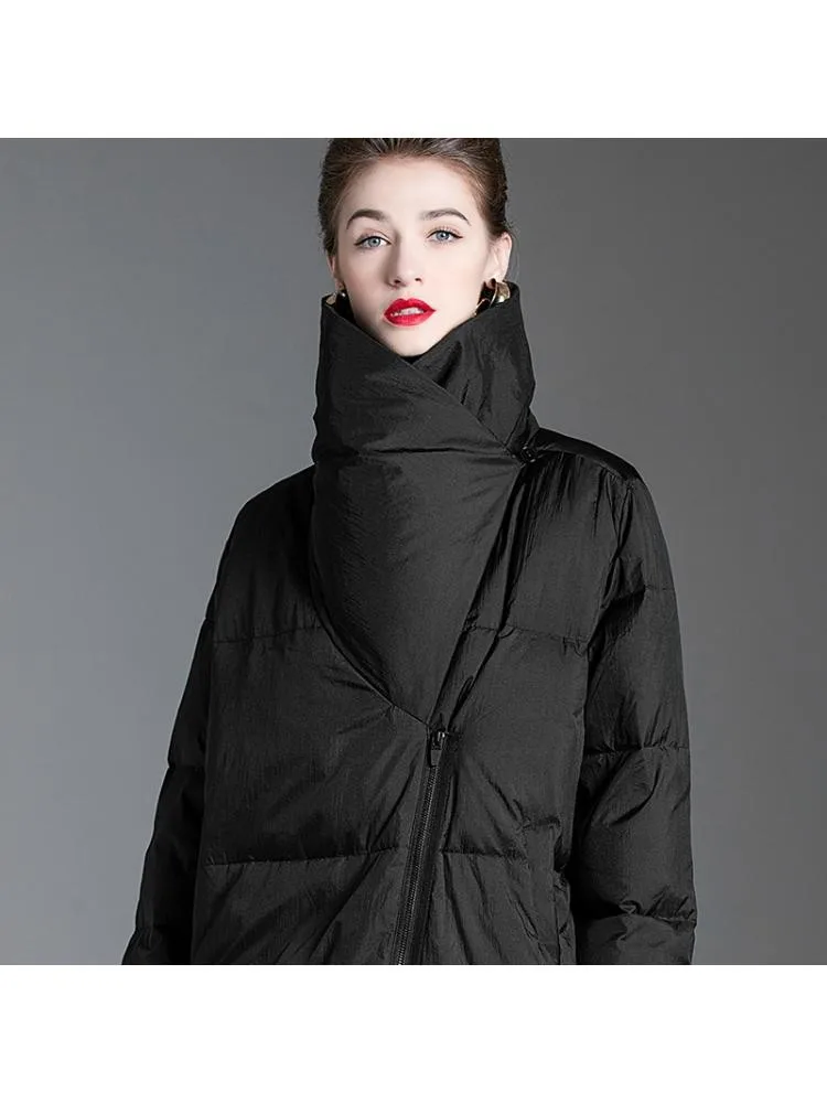 2022 Winter New H Version Loose High Collar Long Fashion Thicked 90 White Duck Down Coats Women High-End Black Warmer Jackets