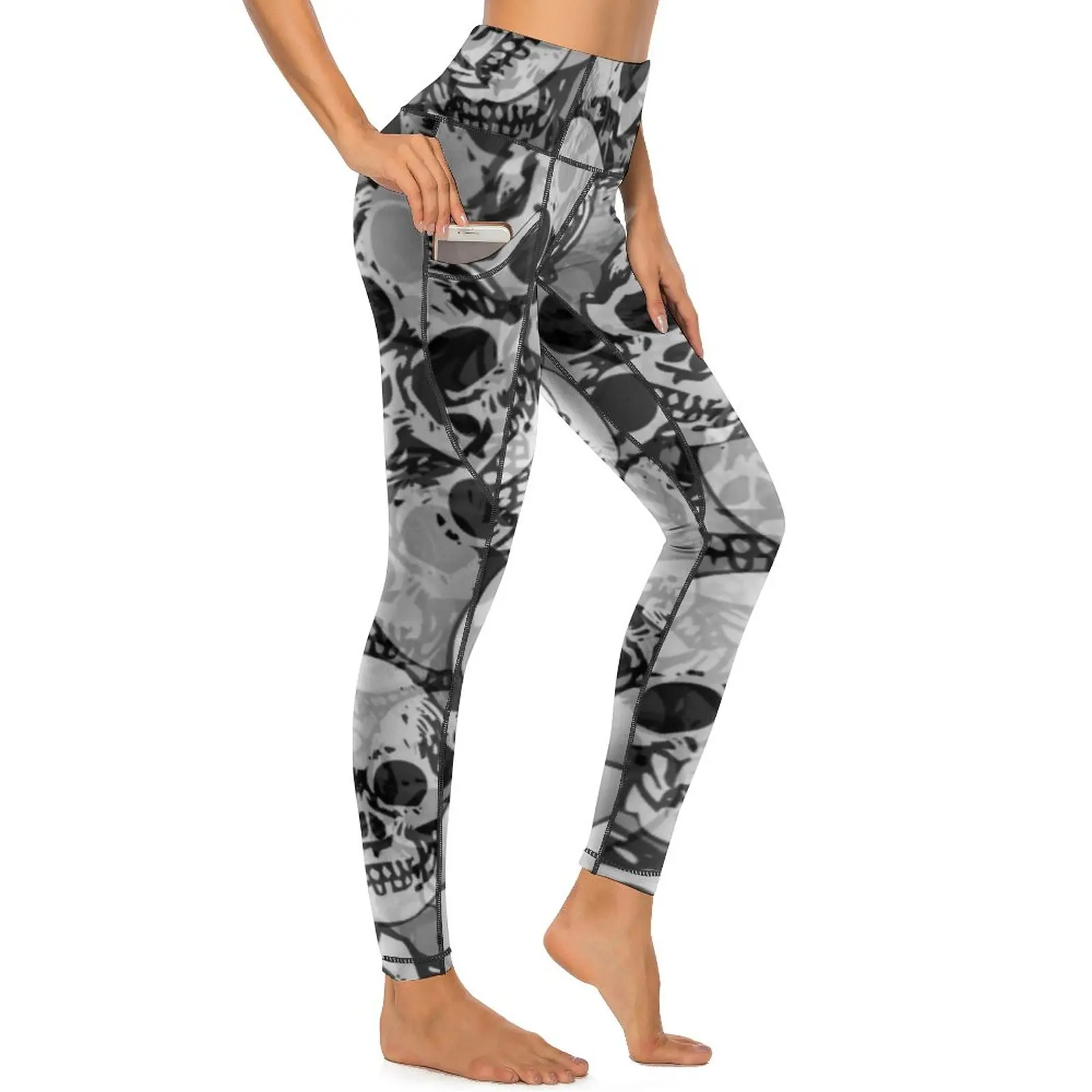 

Spooky Halloween Ghost Quality Leggings Skulls Print High Waist Yoga Pants Casual Stretch Leggins Lady Fitness Sports Tights