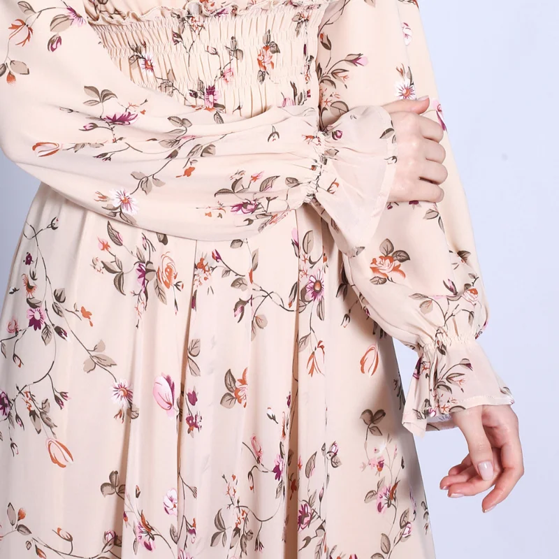 Kaftan Dubai Abaya Turkey Muslim Women Hijab Dress Islam Caftan Marocain Dresses Summer Chiffon Floral Print Vestidos Robe Femme