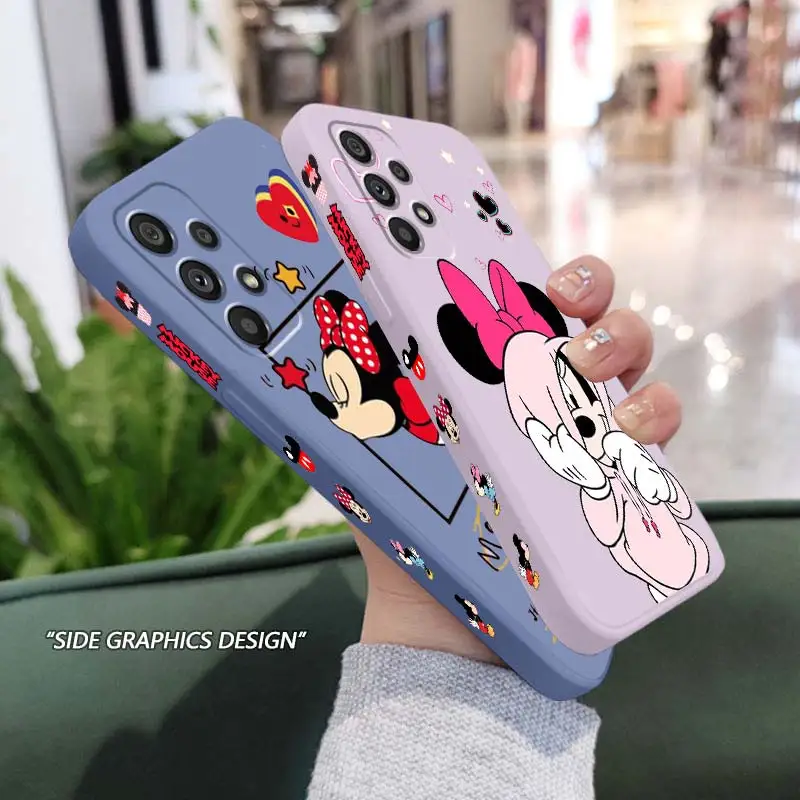 

Love Disney Mickey Minnie Phone Case For Samsung Note 20 10 A54 A31 A14 A03 A22 A34 A04 A24 Ultra Plus 5G Liquid Left Rope