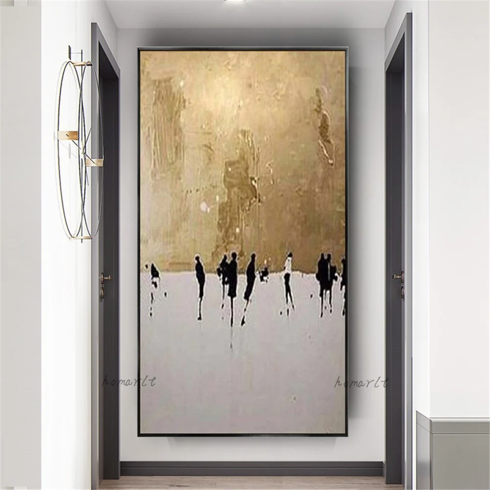 

Gold Canvas Poster Handmade Abstract Oil Painting Streetscape Wall Art Picture For Hotel Office Home Decor Mural Luxury Gifts