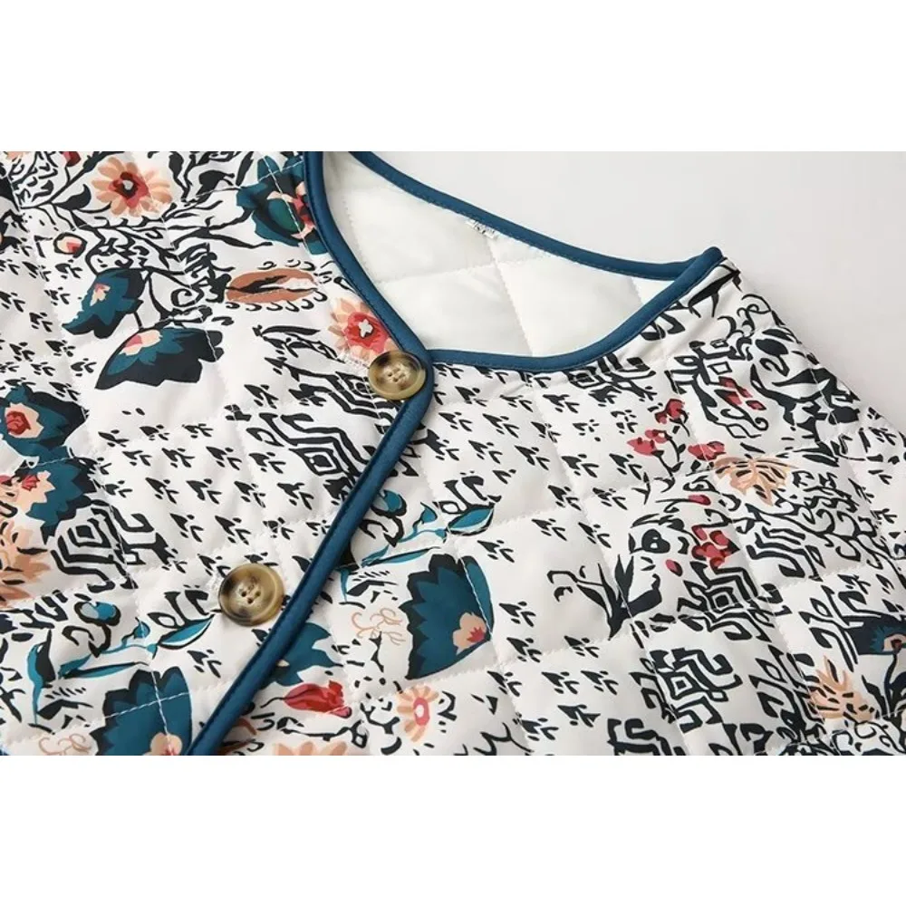 TRAF ZR High Street куртки с цветочным принтом для женщин винтажные уютные стеганые