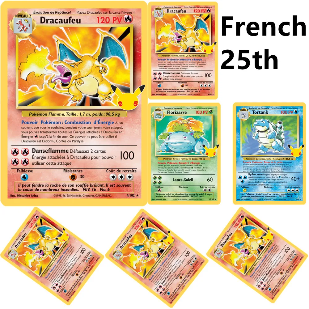 25 юбилей Покемон сделай сам французские флэш-карты 1996 первое издание Charizard blastise